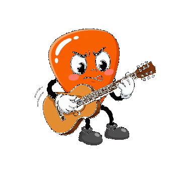 Picky strumming his guitar with fierce determination