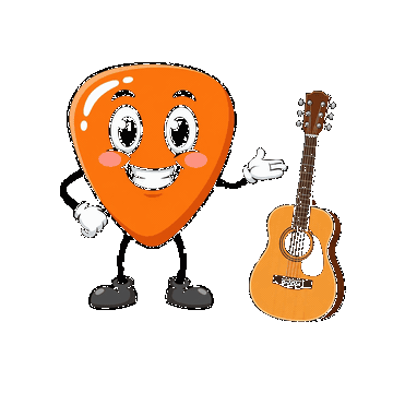 Picky gesturing proudly toward the guitar beside him